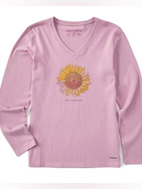 Life is Good Women's Long Sleeve Crusher Lite Vee - Hello Sunshine Sunflower